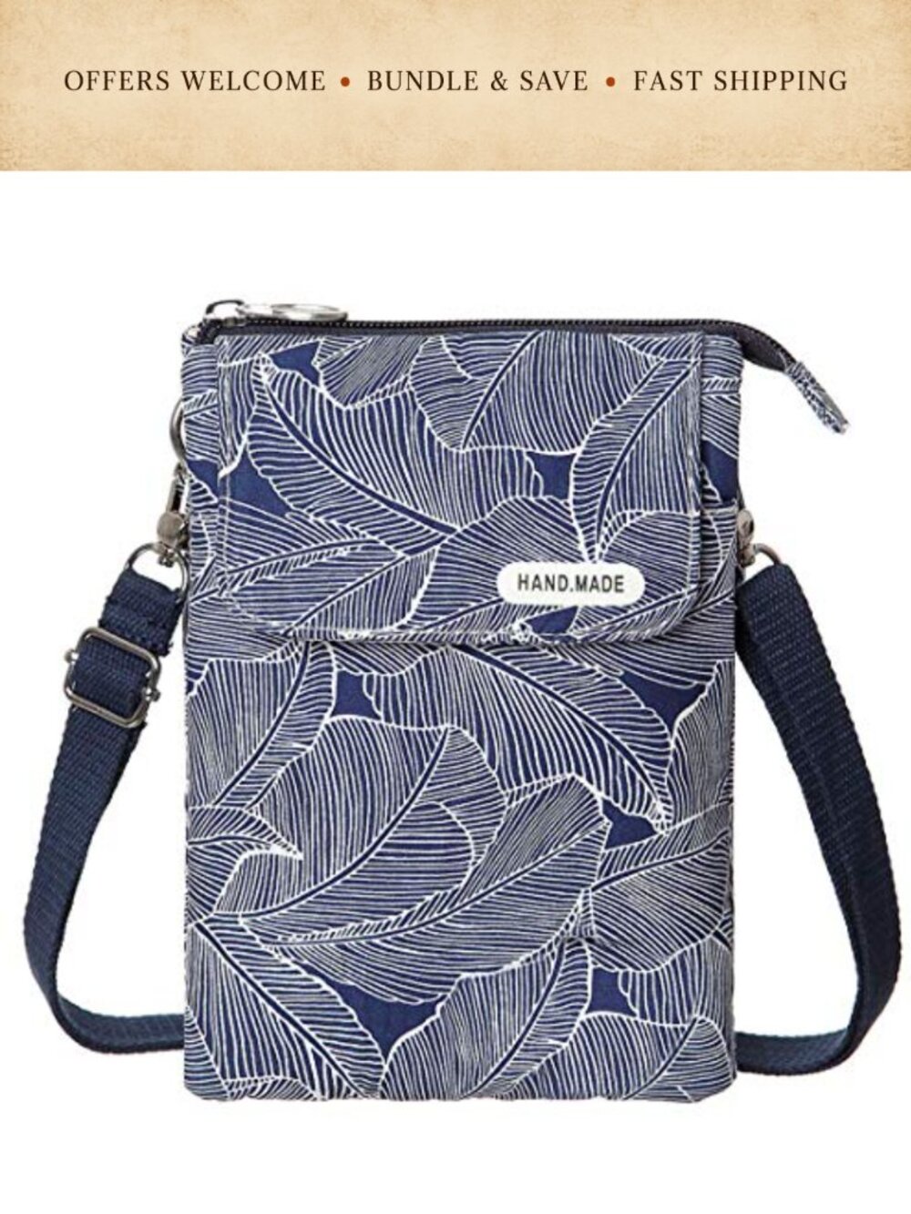 Handmade Cotton Canvas Crossbody Phone Purse Small Mini Bag Adjustable Strap